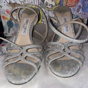 Jimmy Choo Sparkling Silver Strappy Heels